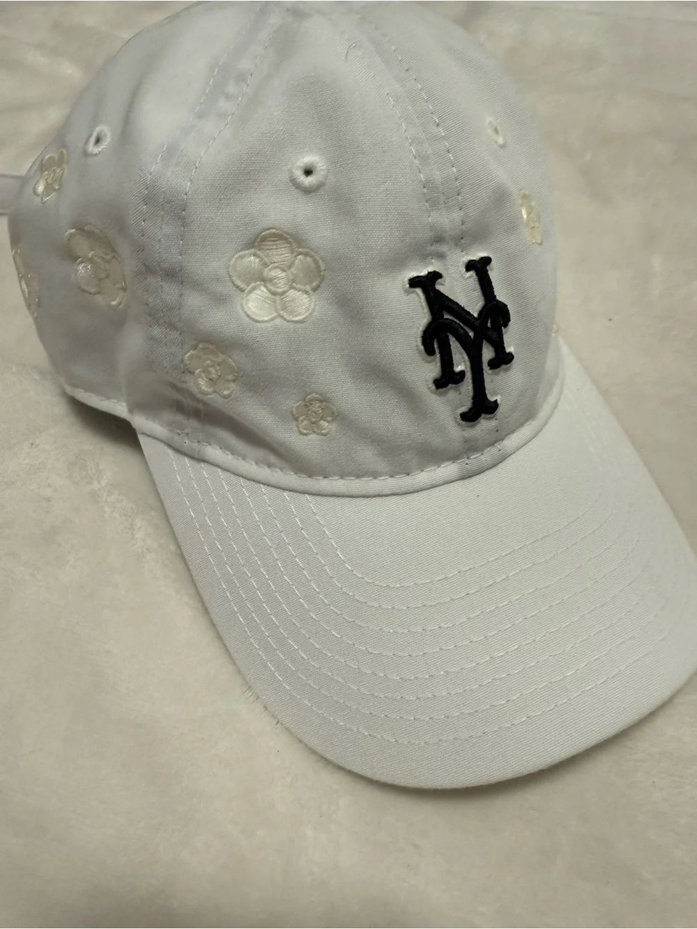 Kids White Embroidered Floral Baseball Cap with NY Logo